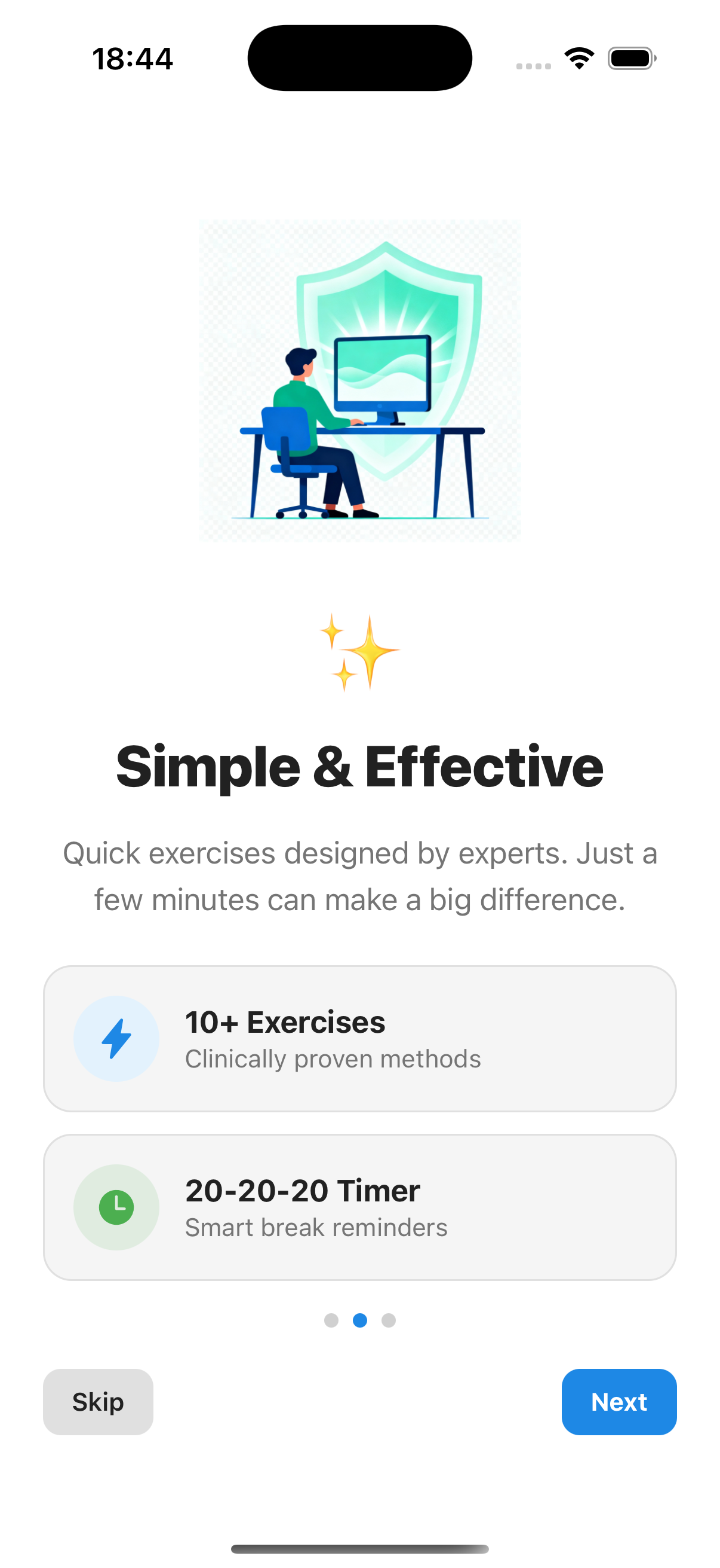 Guided exercise in progress with timer